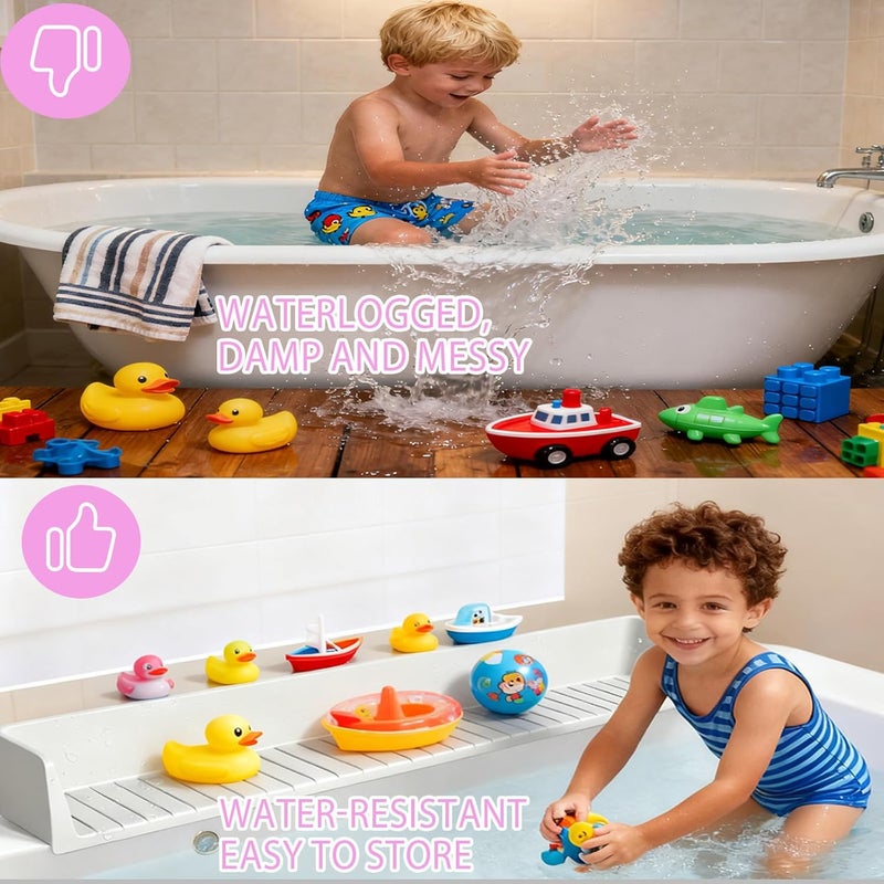 XHMAXE Longer Bath Tub Splash Guard for Kids,Silicone Bathtub Splash Buard,Bath Tub Play Shelf,Prevent Water Spills in Bathroom,Fun-Filled Bath Time for Toddlers(White) - Image 5